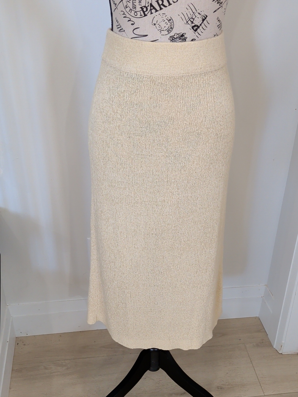 CALVIN KLEIN | Women's Dark Cream Ribbed Knit Midi Skirt